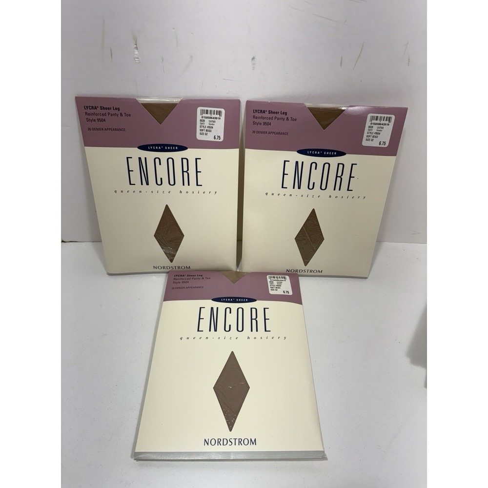 Nordstrom Encore Queen size hosiery pantyhose Lot Of 3 Sz Q2 Soft Beige 02 9504